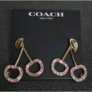 New‎ Coach Rhinestone Pink Cherry Drop Gold Earrings Pinup Core